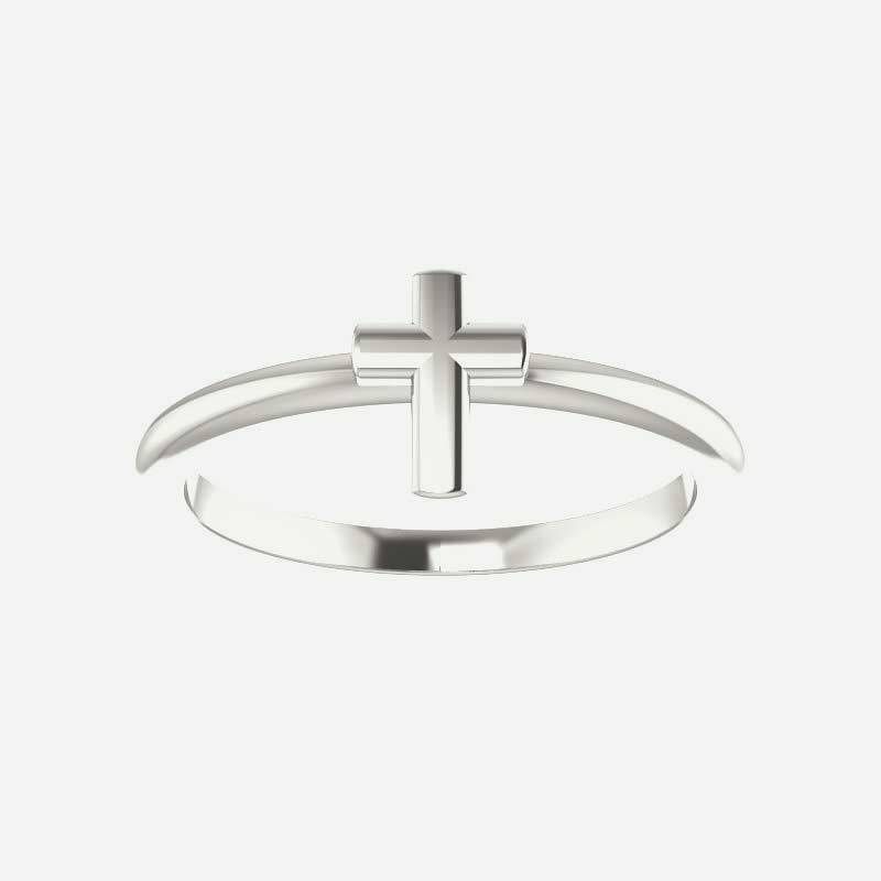 Front view of sterling silver Stackable Cross Christian Ring for women