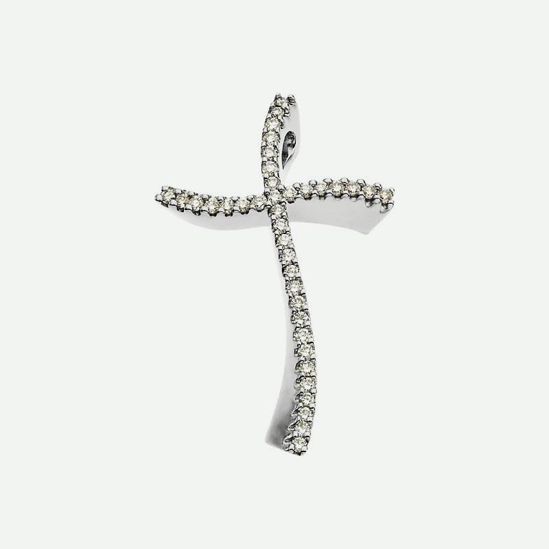 Front view of white gold Accented Diamond Cross Christian Pendant