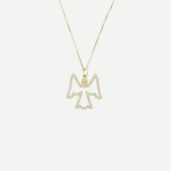 Front view of yellow gold Diamond Angel Necklace For Women