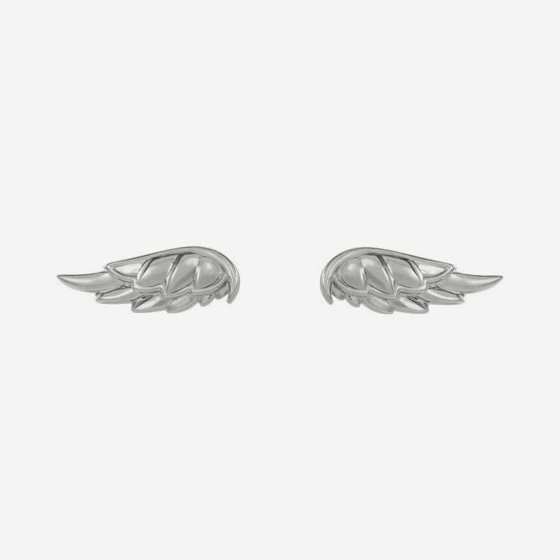 Front view of white gold Angel Wings Christian earrings for women