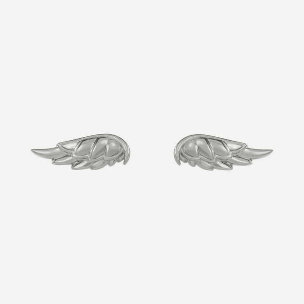 Front view of white gold Angel Wings Christian earrings for women