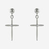 Front view of white gold Cross and Ball Christian earrings