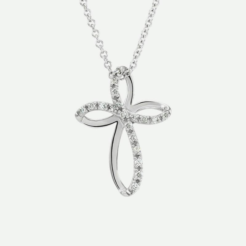 Front view of white gold Diamond Cross Christian Necklace For Women