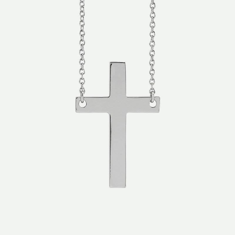 Front view of white gold Main Cross Christian Necklace