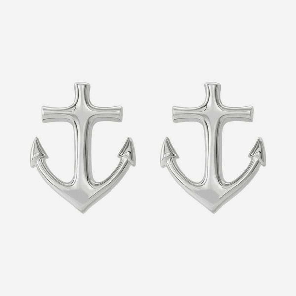 Front view of white gold Anchor Christian earrings for women