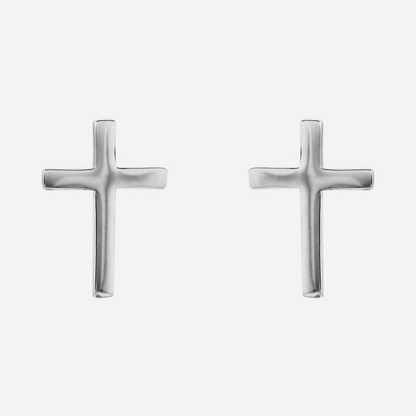 Front view of white gold Main Cross Christian Earrings For Women 10 mm