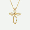 Front view of yellow gold Diamond Cross Christian Necklace For Women