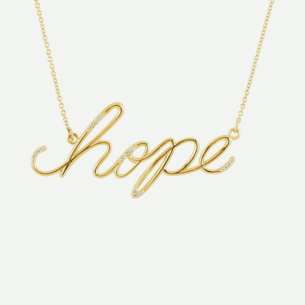 Front view of yellow gold Diamond "Hope" Christian Necklace