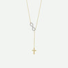 Front view of yellow gold Infinity-Inspired Cross Christian Necklace for women