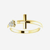 Front view of yellow gold Negative Space Cross Christian ring for women