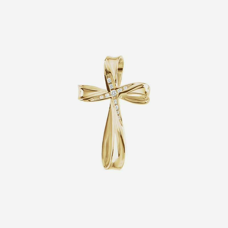 Front view of Yellow Gold Cross Christian Pendant for women
