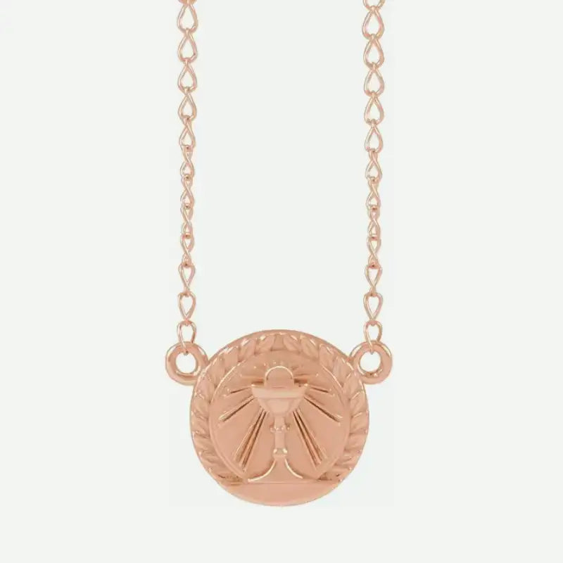 Front View of SAINTLY Rose Gold Christian Necklace From Glor-e