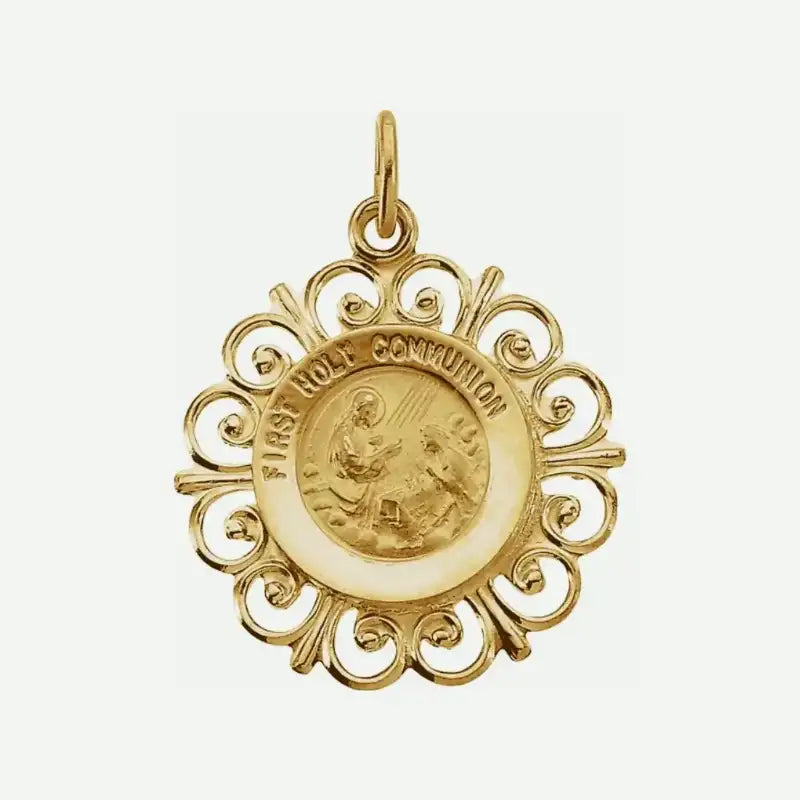 Front View of Yellow Gold DIVINE Christian Pendant From Glor-e