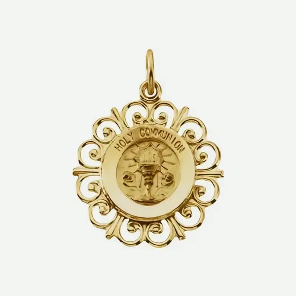 Front View Of SACRED Yellow Gold Christian Pendant From Glor-e