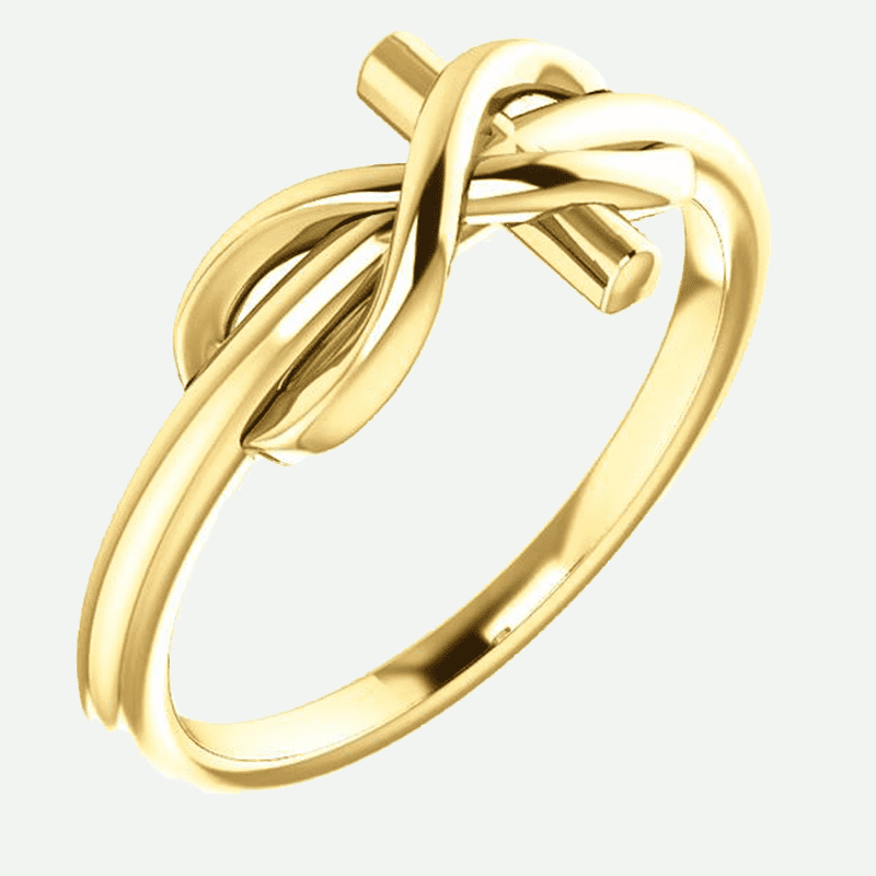 Infinity Cross Yellow Gold Christian Ring From Glor-e Oblique View