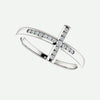 Leaning view of white gold Sideways Diamond Cross Christian Ring For Women