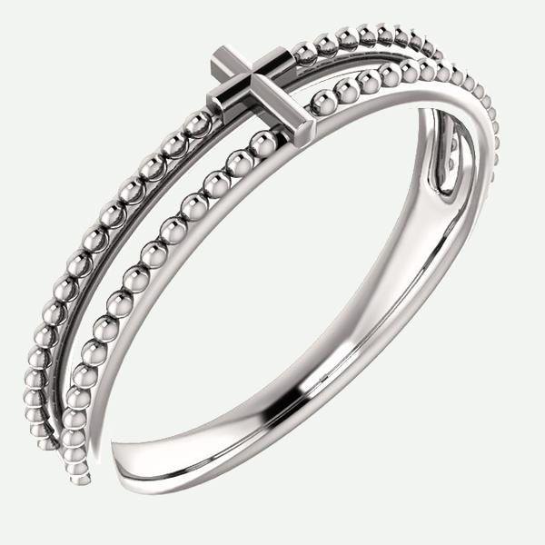 Front view of Sterling Silver Milgrain Cross Christian Ring For Women | Glor-e