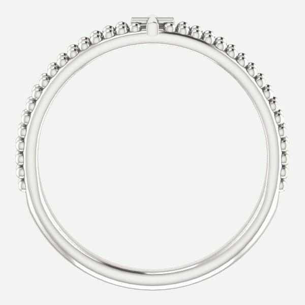 Side view of 14K White Gold Milgrain Cross Christian Ring For Women | Glor-e