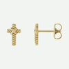 Front And Side Views Of Rope Cross Yellow Gold Christian Earrings For Women From Glor-e