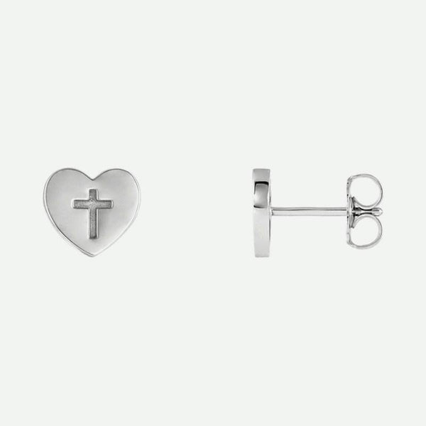 Mixed view of white gold Heart & Cross Christian Earrings For Women