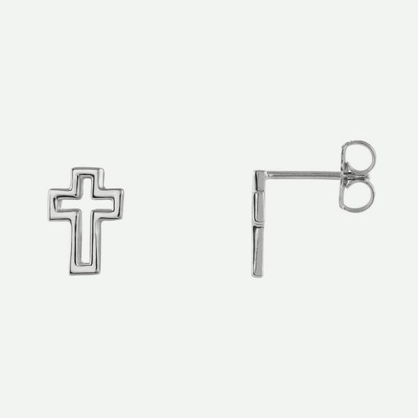 Mixed view of white gold Open Cross Christian Earrings
