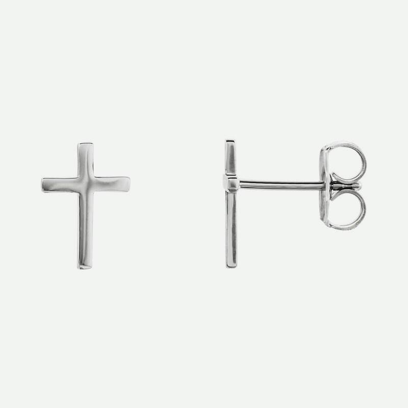 Mixed view of white gold Main Cross Christian Earrings For Women 10 mm