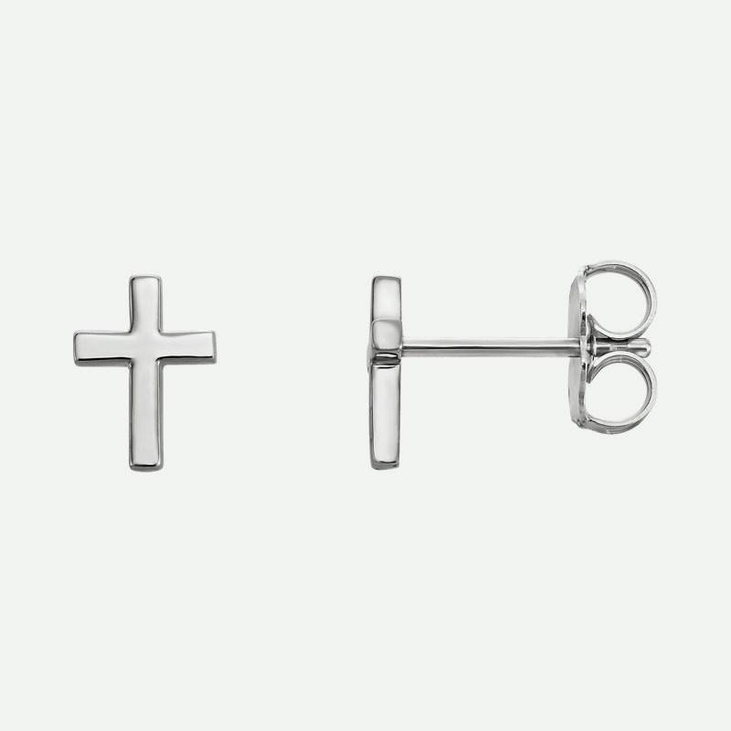 Mixed view of white gold Main Cross Christian Earrings For Women 7.5 mm