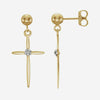 Mixed view of yellow and white gold Cross and Ball Christian earrings