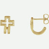 Mixed View Of Open Cross J-Hoop Yellow Gold Christian Earrings For Women From Glor-e 