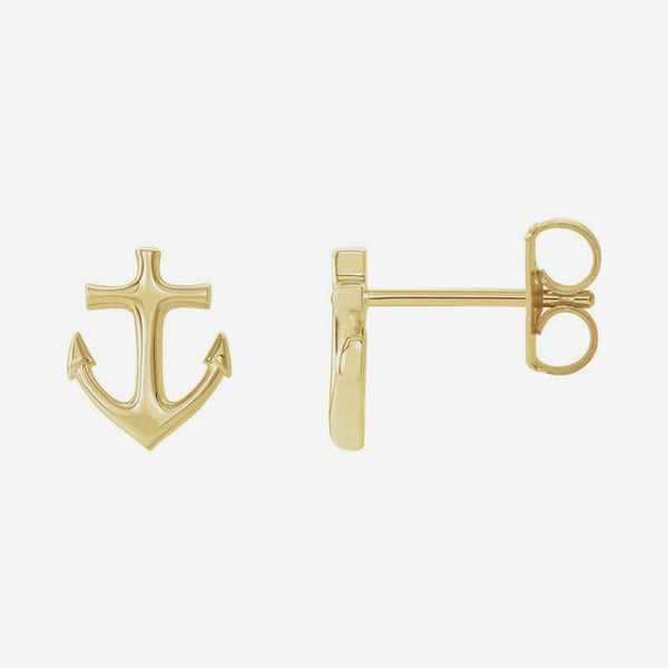 Mixed view of yellow gold Anchor Christian earrings for women
