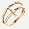 Negative space beaded cross rose gold christian ring for women from Glor-e oblique view