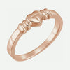 Oblique view of rose gold HEART AND CROSS Christian Ring for women