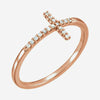Oblique view of rose gold Sideways Cross Christian Ring For Women