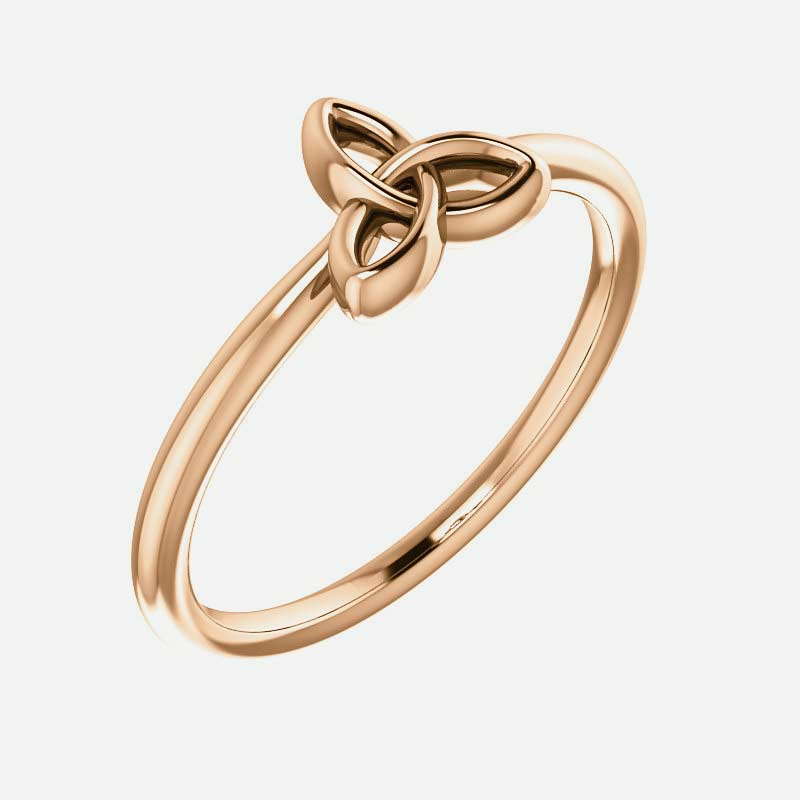 Oblique view of rose gold Stackable Celtic-Inspired Christian ring