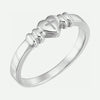 Oblique view of sterling silver HEART AND CROSS Christian Ring for women