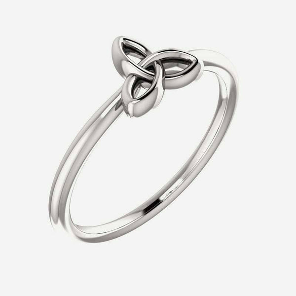 Oblique view of sterling silver Stackable Celtic-Inspired Christian ring