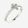Oblique view of sterling silver Stackable Cross Christian Ring for women