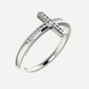Oblique view of white gold Sideways Diamond Cross Christian Ring For Women