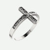 Oblique view of white gold Sideways Floral Cross Christian Ring For Women