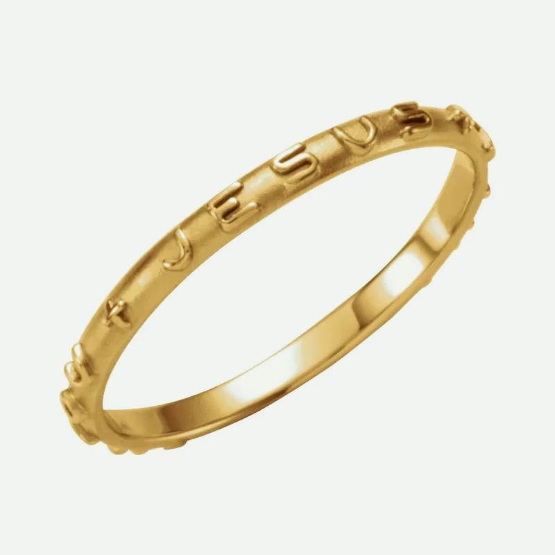 Oblique view of yellow gold JESUS I TRUST IN YOU Christian ring for women