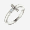 Oblique view of sterling silver Solitaire Sideways Cross Christian Ring For Women