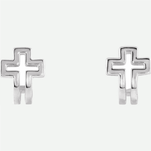 Front View Of Open Cross J-Hoop Sterling Silver Christian Earrings For Women From Glor-e 