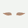 Pair view of rose gold angel wings Christian earrings for women