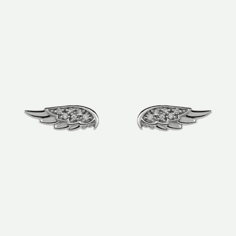 Pair view of sterling silver angel wings Christian earrings for women