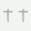 Pair view of white gold diamond cross j-hoop Christian earrings for women