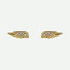 Pair view of yellow gold angel wings Christian earrings for women