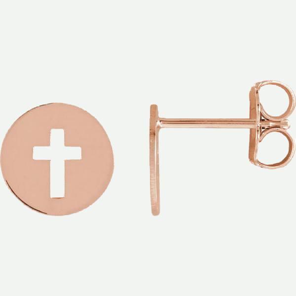 Side View of Pierced Cross 14K Rose Gold Christian Earring | Glor-e