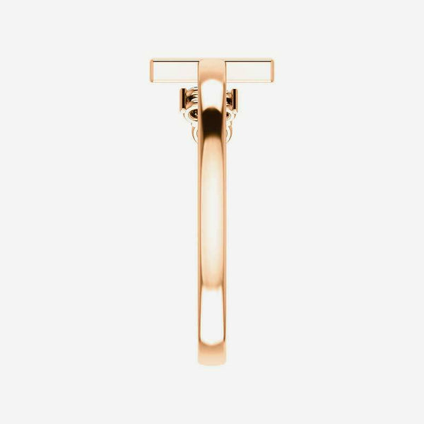 Side view of rose gold Negative Space Cross Christian ring for women