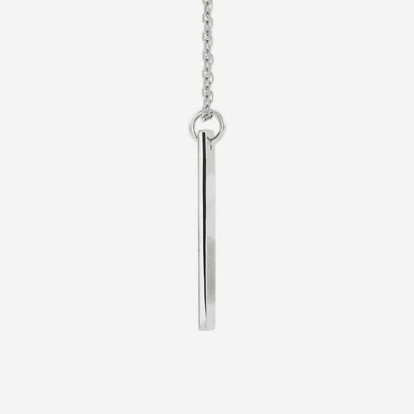 Side view of sterling silver Vertical Bar Cross Christian Necklace for women
