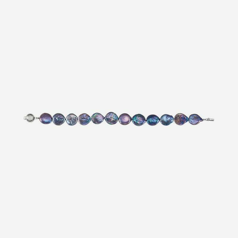 Side view of sterling silver Coin Pearl Bracelet For Women